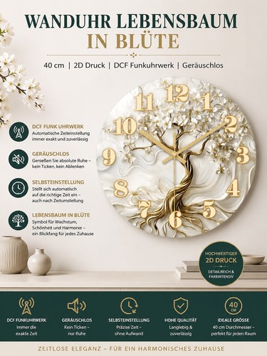 Wanduhr lebensbaum blüte - wanduhr, in