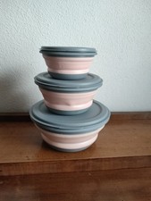 3 Stück Schüsselsatz Set  faltbare Silikon Plastik Küche 300 bis 1000 ml, Rosa