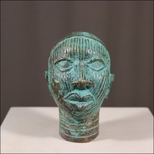 69027) Kleiner Bronze Königin-Kopf Nigeria Afrika AFRIKANISCHE KUNST