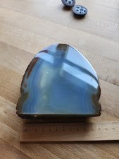 Achatscheibe Grau Blau Mineral 13x11,5x 3cm Heilstein 180g Selberstehend 