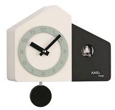 AMS 7397 Kuckucksuhr Wanduhr Quarz mit Pendel modern Landhaus schwarz weiß