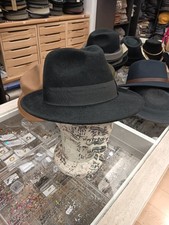 HUT Mütze ITALIANO BOGART ALCAPONE BORSALINO breiter Rock SCHWARZ Wolle Band HUT