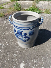 Steingut Krug grau mit blauen Blumen Tonkrug Topf Blumenkrug Blumenkübel Kübel