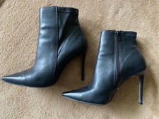 Pfennig-Absatz-Halb-Schuhe Stiefeletten High Heels 38 Leder schwarz spitz