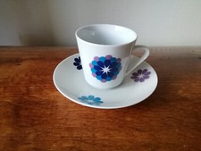 CP Colditz Porzellan Vintage 70er Kaffeegedeck Tasse Untertasse Pril Blumen blau