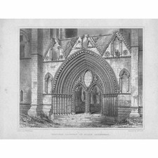 Elgin Cathedral, Western Doorway - Antique Print c1848