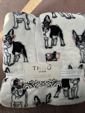 Thro Studio Französische Bulldogge Frenchie Fleece Überwurf Decke Neu mit Etikett Minky Weich