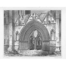 Elgin Cathedral, Western Doorway - antiker gravierter Druck um 1848