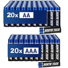 20x AA + 20x AAA Alkaline Batterien Ultra Leistungsstark North Tech MHD 2034