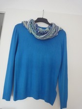 Damen-Feinstrickpullover royalblau mit passendem Schal. Gr. 40/42.