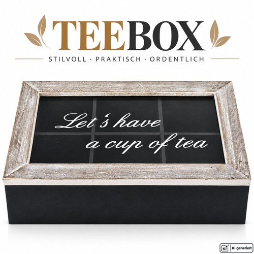Teebox holz mit glasdeckel - holz,