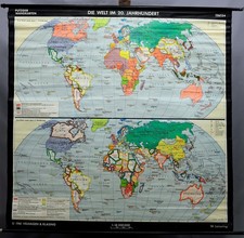 Lehrtafel Schulwandkarte Rollbild Weltkarte Welt im 20. Jahrhundert