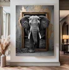 XL LEINWAND BILDER BIS 160x120x5 ELEFANT GOLDRAHMEN GRAU 3D-OPTIK TIERE AFRIKA