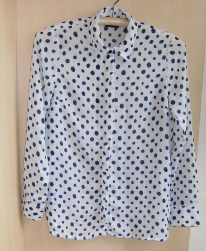 Damen bluse weiß blaue - damen-bluse, punkte