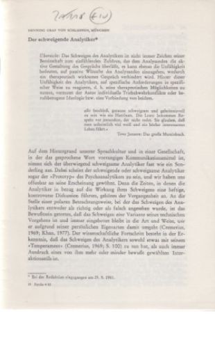 Der schweigende analytiker - schweigende,