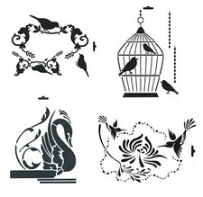 Schablone A4 Vögel Vogelkäfig, zum Auftragen von Farbe zb Textil Heike Schäfer