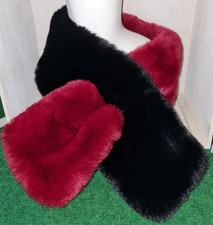 Plüsch Winter Schal Fellimitat  kuschelig Kunstfell Steckschal Schwarz dunkelrot