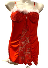 rotes*mit Push-up Negligee Hemd Satin? mit Dessous-Federn "Hunkemöller"  38