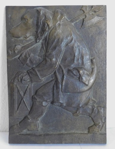 Bronze relief hund - bronze,