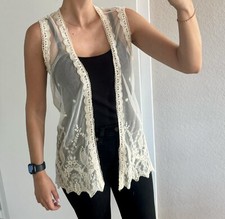 Weste Spitze Weiß Ärmellos Boho Festival S