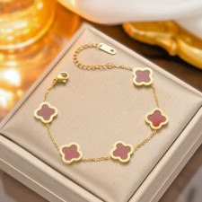 Kleeblatt Damen Handkette Armband Armreif 18 Karat Gold Trend Schmuck Rot