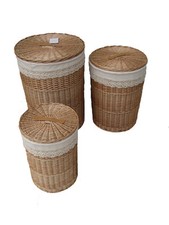 Wäschekorb Wäschetruhe weide beige rund m. Deckel 05Rd 3 Varianten