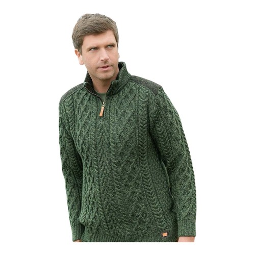 Herren aran pullover grün - herren,