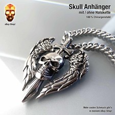 Skull Anhänger - Edelstahl Totenkopf Halskette Panzerkette Biker Herren Flügel