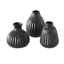 Deko Vase im 3er Set aus Keramik Mattes Design Schwarz 12 cm