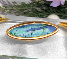 Brosche seidenmalerei goldton - brosche,