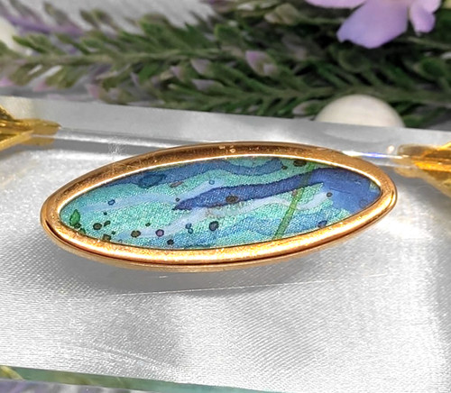 Brosche seidenmalerei goldton - brosche,