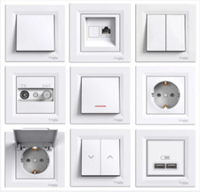 SCHNEIDER Asfora Schuko Steckdose Schalter Taster Dimmer Rahmen SAT TV  Weiss