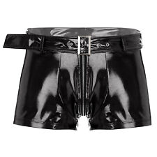 DE iEFiEL Herren Leder Boxershorts Glänzend Retroshorts mit Bulge Pouch Hotpants