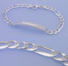 Echt 925 Silber GRAVUR ID Figaro Armband Gravurplatte 19 - 21 cm Länge 38 x 6 mm