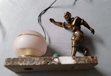 Art Deco Lampe Fußballspieler Metallguss Patiniert, Bronze Onyxsockel L24xH20cm