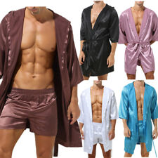 Sexy Herren Satin Silk Morgenmantel Kimono Bademantel Nachtwäsche Robe Cardigan