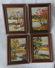 Gobelin-Bilder-Set 4-teilig mit Holzrahmen  Hübsche Wanddekoration je 13 x 17 cm