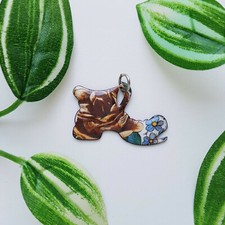 70er Kettenanhänger Schuh Emaille Blüte Blumen Rose Vintage Schmuck Mode Hippie