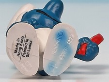 SCHLEICH Schlumpf 20017 mit AUFKLEBER !! painted in Sri Lanka Smurfs Puffi  RARR