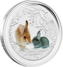 1 OZ Silber Lunar 2011 Hase Color Australien Silbermünze in Kapsel
