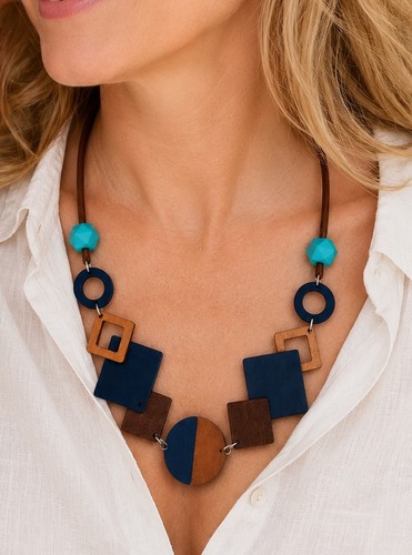 Statement kette holz blau - ,