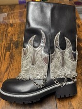 Boots, Stiefel, Damen, Azalea Wang, schwarz, silber, Ketten, Strass, Größe 38