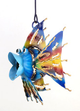 Bunter Deko Fisch aus Metall zum Hängen 10 x 8,5 x 5cm Hängedeko (blau)