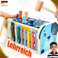 Montessori Spielzeug 3 IN 1 Motorikwürfel Holzspielzeug Hammerspiel Xylophon DHL