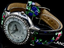 Excellanc Damen Frauen Armband Uhr Silber Farben Muster Damenuhr Strass