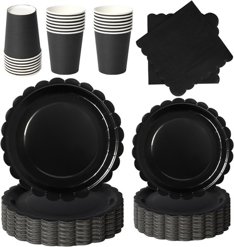 Schwarzes partygeschirr set - schwarzes, partygeschirr-set