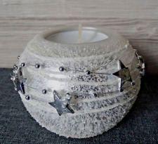 Edler Glas Teelichthalter-Glitter-weiß/silber-Ø 8 cm-Kerzenhalter-Tischdeko (3)