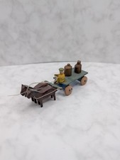 Holzspielzeug Holz-Pferdegespann mit Wagen, handgeschnitzt - DDR Erzgebirge