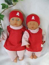 Puppenkleidung 3-t. Kleiderkombi rosa-rot für 32-33 o. 36 cm Re born Baby Puppe