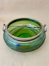 Jugendstil Glas Schale mit Griffen, Böhmen um 1900, Pallme-König, Ø 24cm